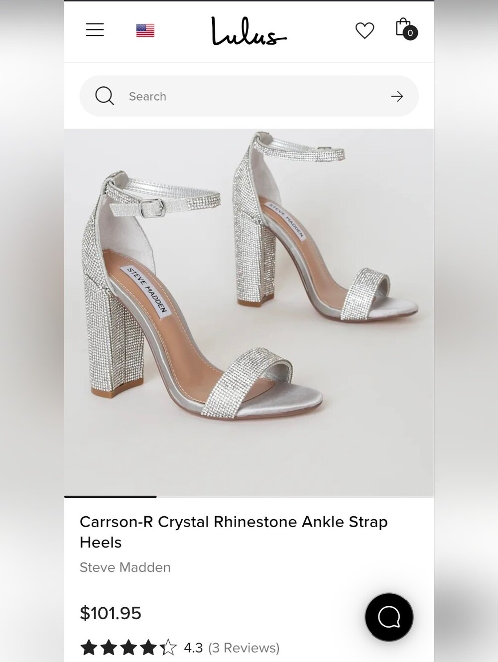 Steve Madden Carrson Silver Crystal Rhinestone Block 4" Heel Sandals